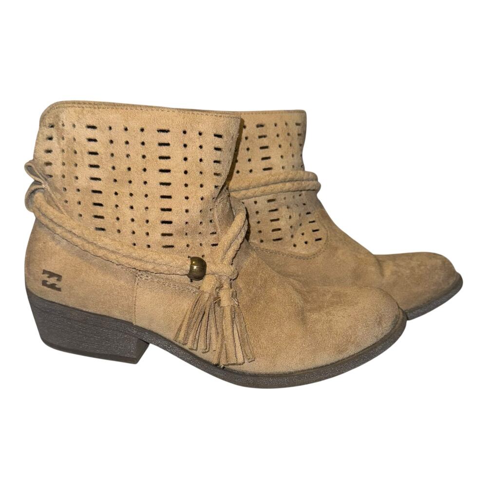 Billabong Womens Ankle Boots Sz 8 Nico Dune Beige Braid‎ Tassels Faux Suede Boho